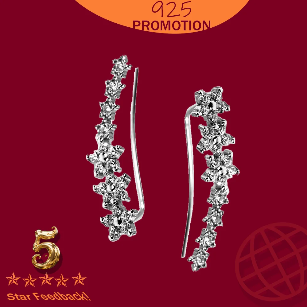 

925 Sterling silver Round Crystal Ear Clip elegant ear cuffs No Pierced earrings for Women party Jewelry Wholesale