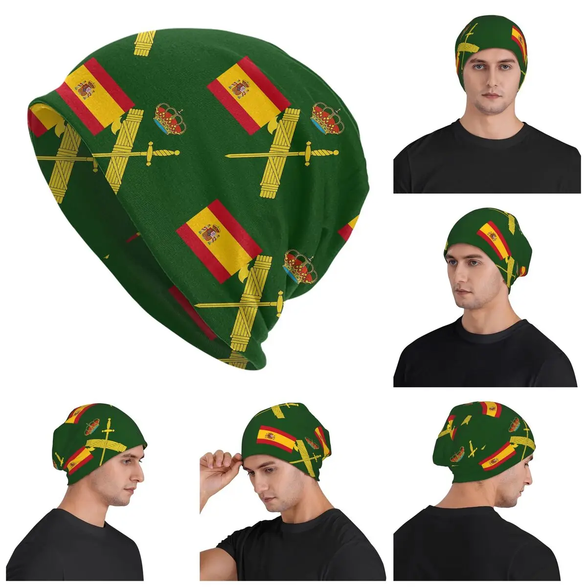 Spain Flag Plus Emblem Civil Guard Skullies Beanies Hats Warm Autumn Winter Outdoor Cap Knitted Bonnet Caps for Men Women Adult