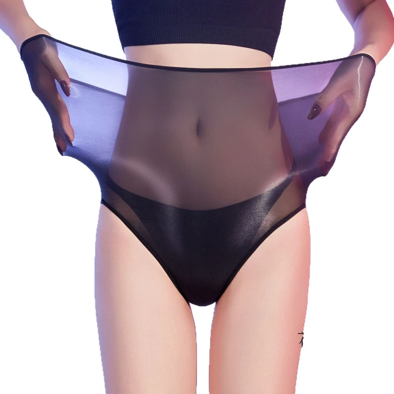 Women Sexy Underwear Oil Shiny Glossy Sheer Panties High Elastic Ultra-Thin Underpants 5d Transparent Seamless High Waist Briefs