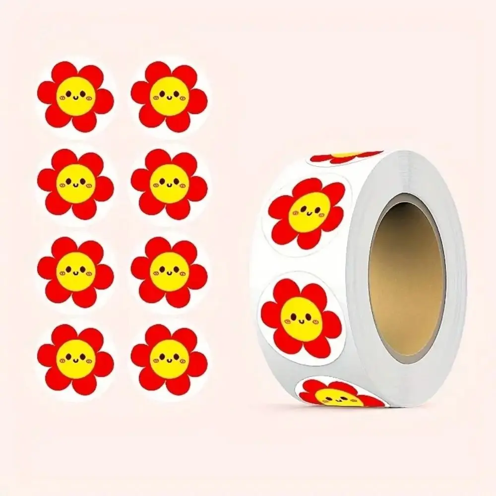 500pcs/roll Teacher Praise Little Red Flower Sticker Envelope Decoration Sticker Cute Face Stickers Handmade Crafts