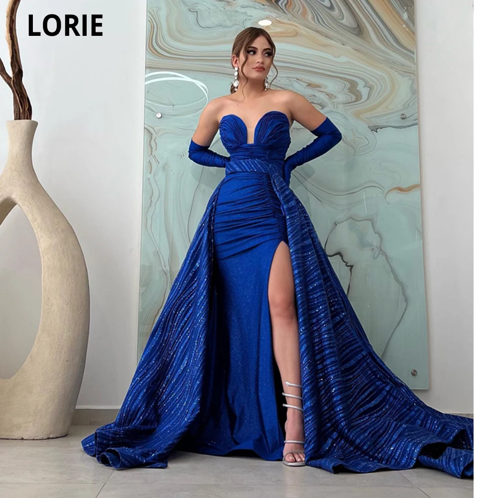 

LORIE Vintage Satin Mermaid Evening Dresses Party Dresses Detachable Sequin Train Leg Split Prom Gowns Robe De Soiree De Mariage