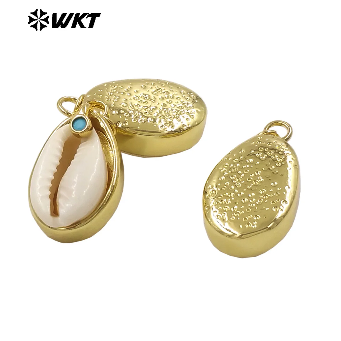 WT-JP452 Wholesale Gold Electroplated Setting In Natural Little Stone And Cowrie Shell Pendants For Women Earrings Making