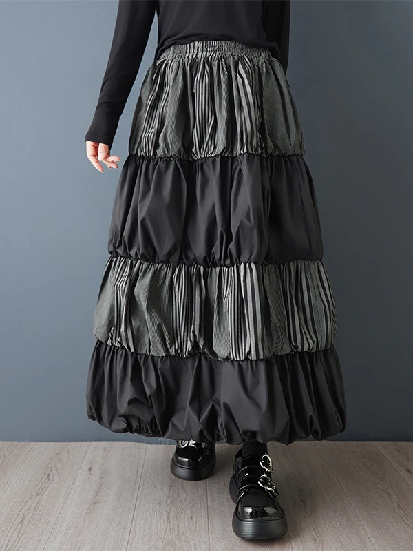 정통 캐주얼 루즈 스플라이스 케이크 스커트 패셔너블 부푼 플라워 버드 드레스 여성용 하이 웨이스트 기타 소재