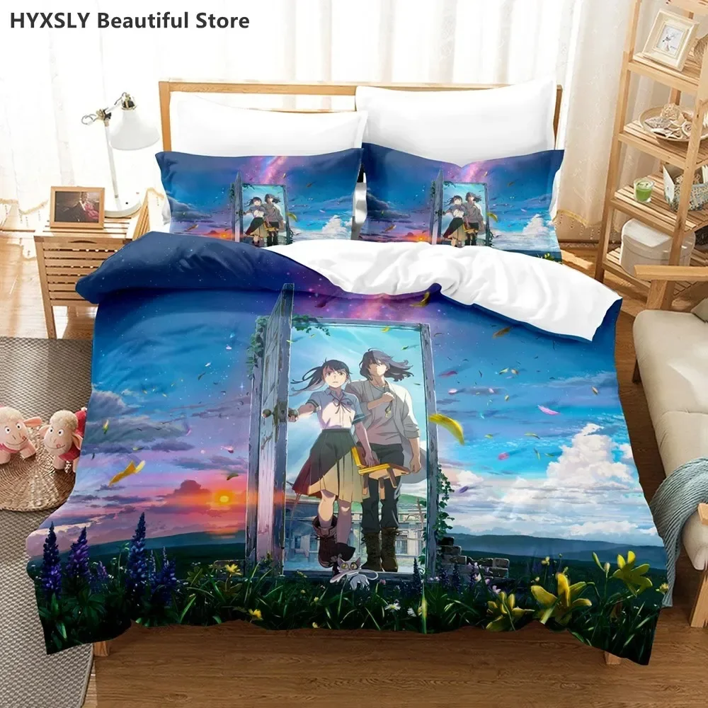 Suzume no Tojimari Bedding Set 3D Anime Polyester Quilt Cover Pillowcases Queen King For Kids Gift Anime Duvet Cover Sets