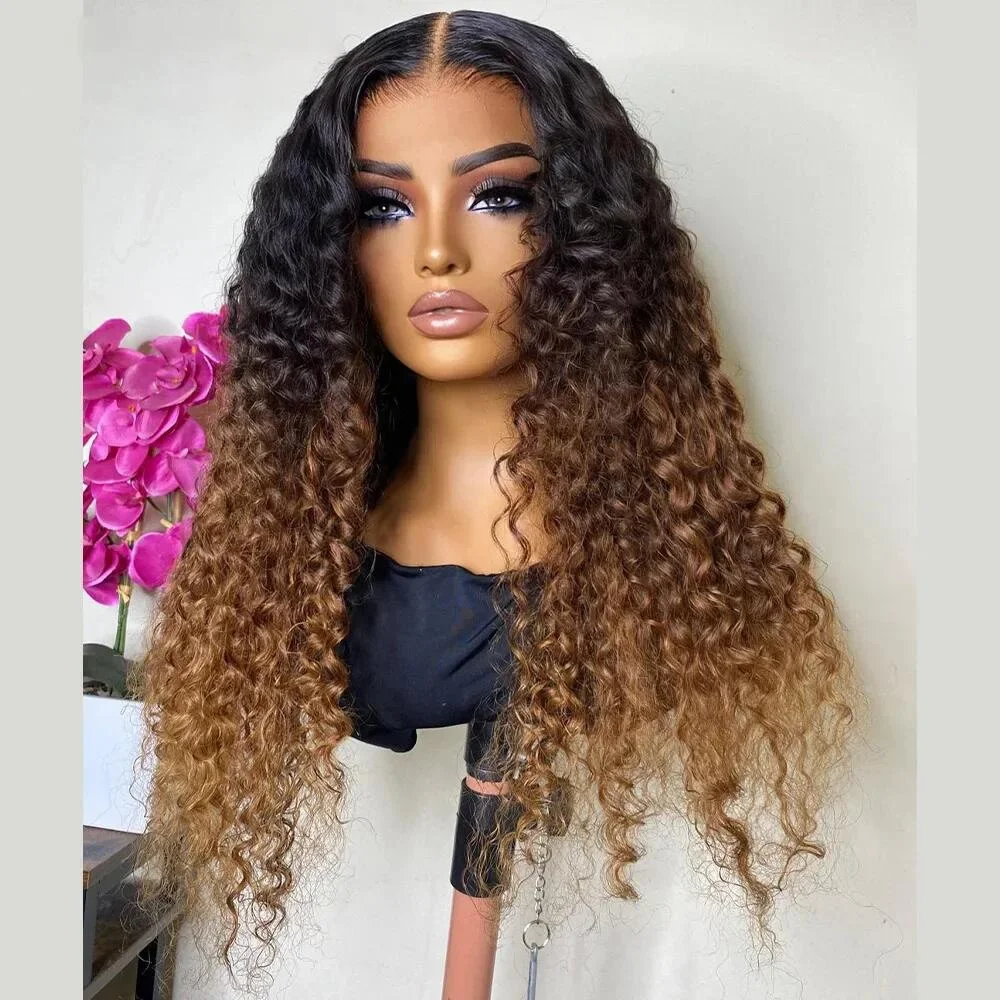 

Soft 26inch Soft 180Density Ombre Blond Kinky Curly Preplucked Lace Front Wig For Women Natural Hairline Wig Synthetic Baby Hair