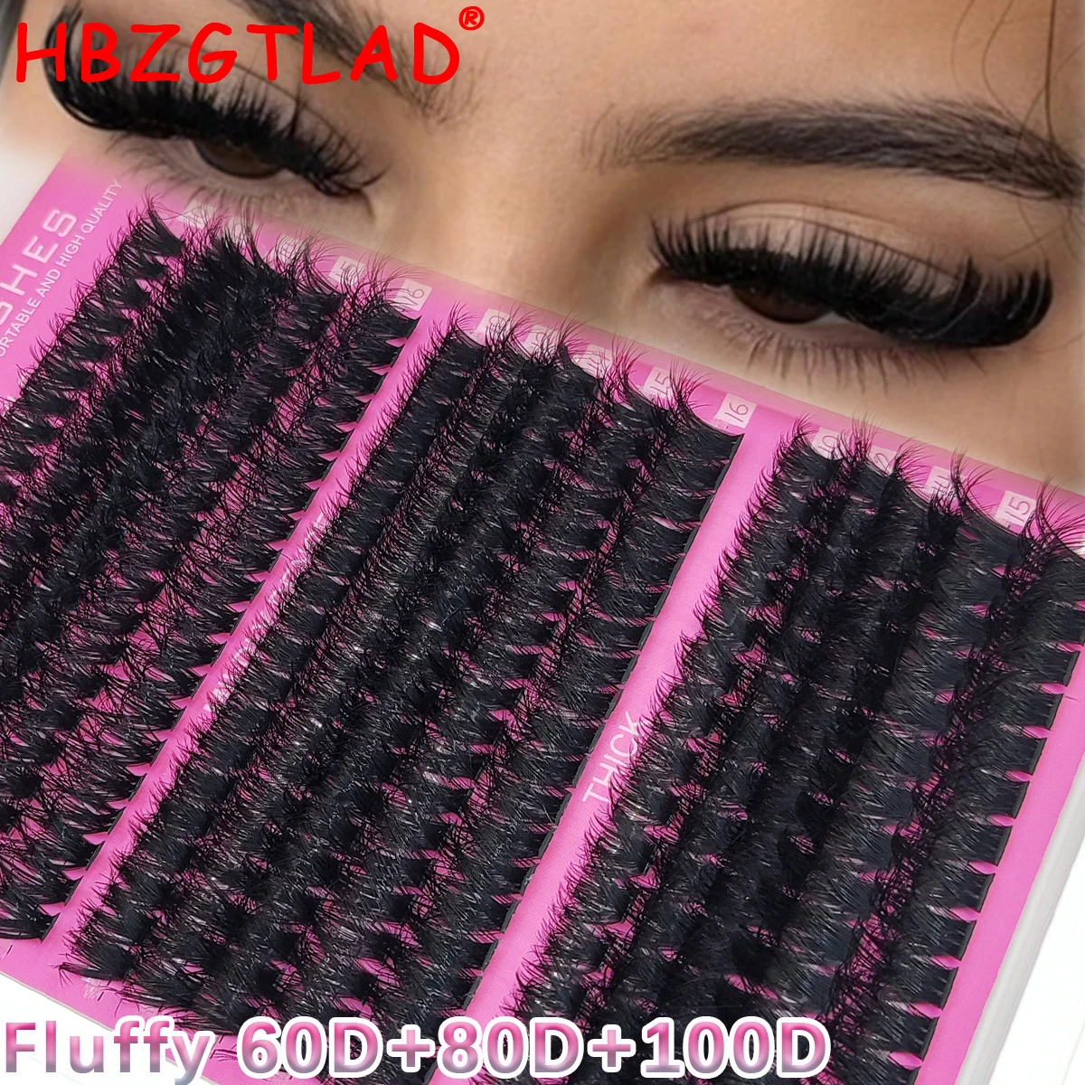 HBZGTLAD 15Reihen 60D-200D 5D Flauschige Dicke Wimpernbüschel 10-16mm Mix Wispy Einzelwimpernverlängerungen Büschel DIY Make-up Falsche Wimpern