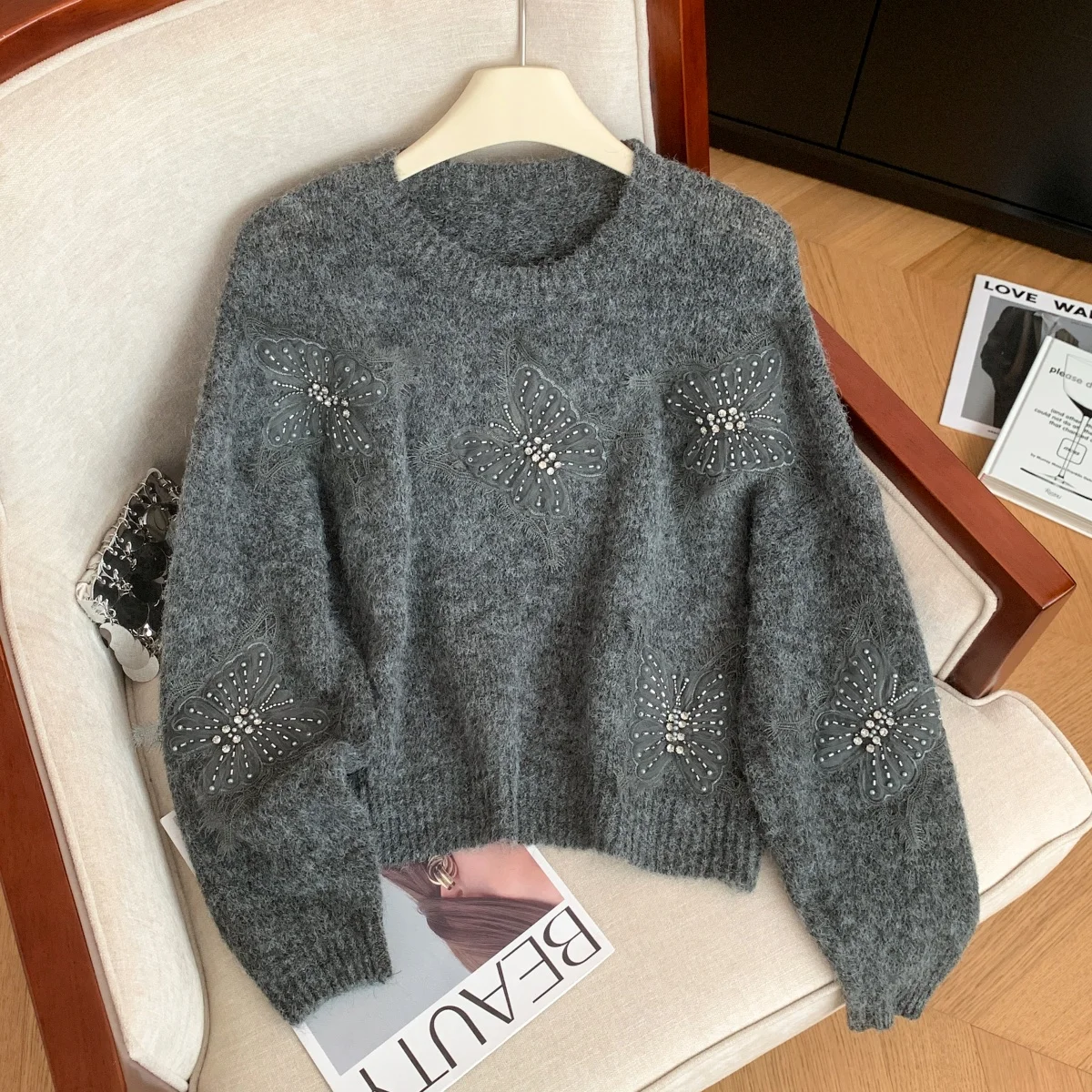 المرأة البني متماسكة البلوز سترة خمر البلوز متماسكة طويلة الأكمام فراشة سترة الكشمير المعنقة الخريف الشتاء 2000s الملابس 2025