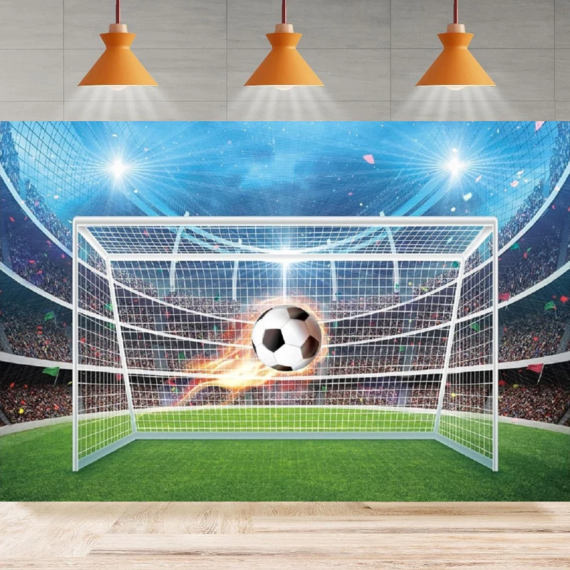 

Football Photography Backdrop Boys Sports Soccer Pitch Stadium Auditorium Light Baby Shower Sports Happy Birthday Background