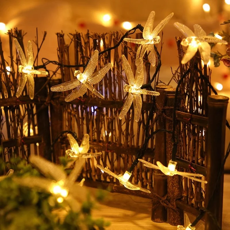 اليعسوب سلسلة أضواء الشمسية 100 المصابيح في الهواء الطلق مقاوم للماء 8 طرق اليعسوب الجنية أضواء عطلة المنزل فناء حديقة ديكور الزفاف #5