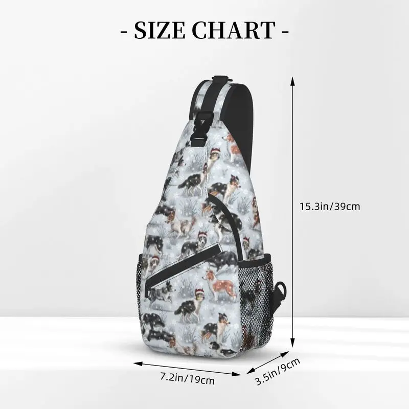 Leuke Kerst Border Collie Hond Sling Borst Bag Custom Pet Dier Schouder Crossbody Rugzak Voor Mannen Fietsen Camping Dagrugzak