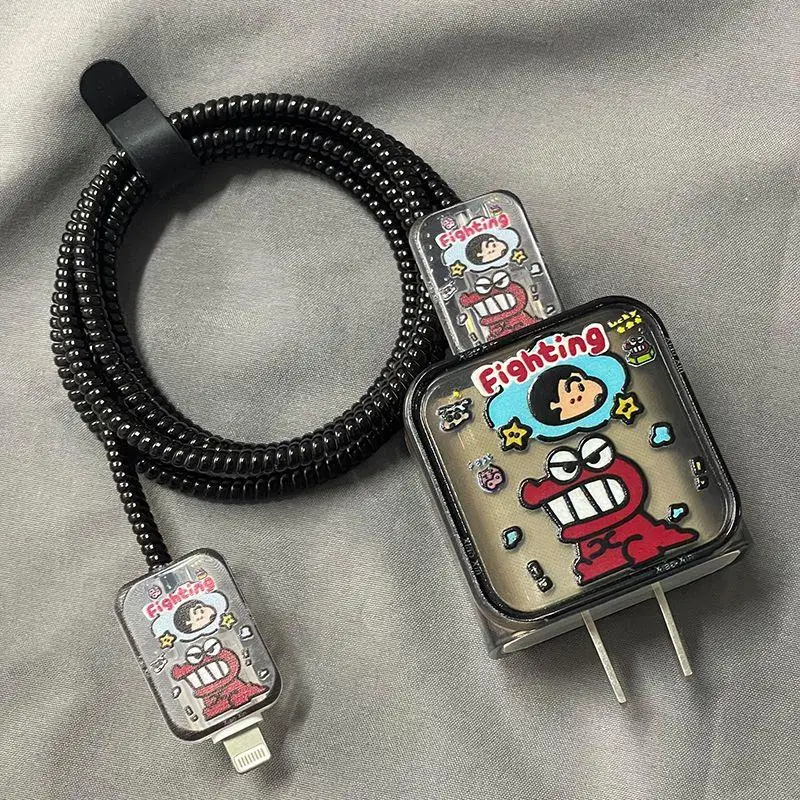 

Bandai New Anime Suitable Iphone 14/15 Anti Breakage Crayon Shin Chans Cute Cartoon Kawaii Creative Charger Protective Cover