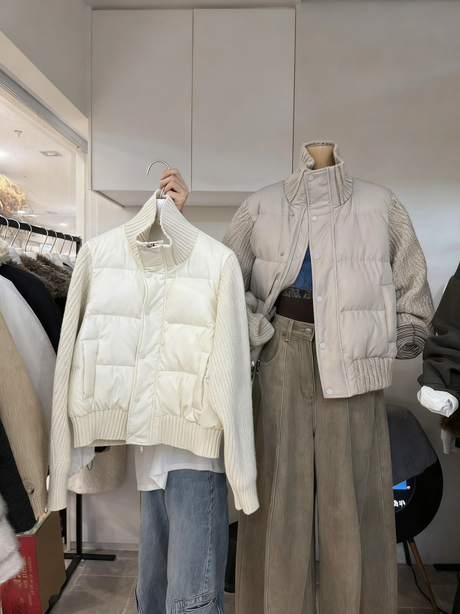 

Korean Sle Knitted Stand Collar Patchwork down Cotton Jaet Women Winter New Loose Casual Versatile Warm Zipper Cotton Coat