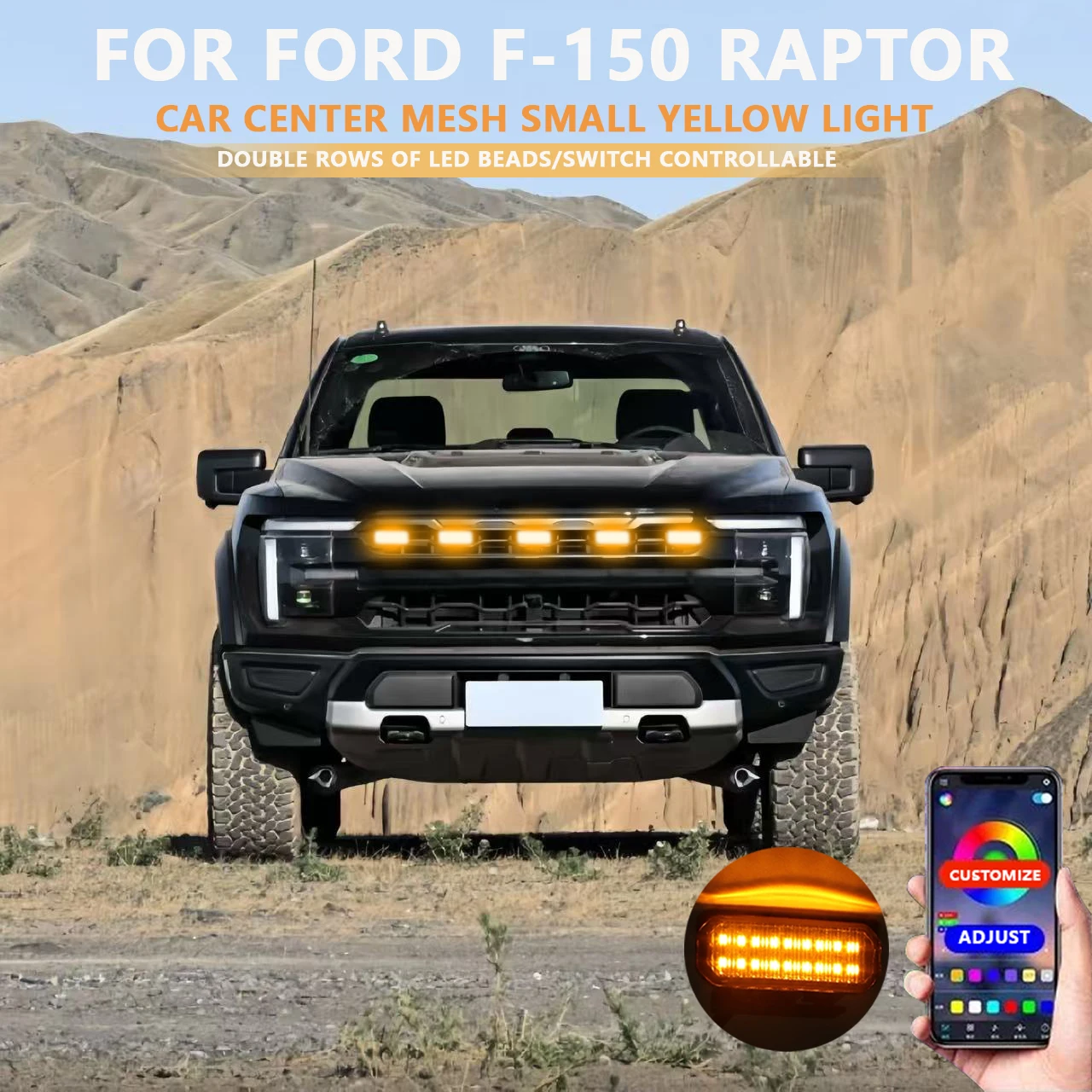 

LED Car Lights Front LED Grille Lights With Harness Eagle Eye Lamp FOR FORD F-150 RAPTOR center mesh small yellow light