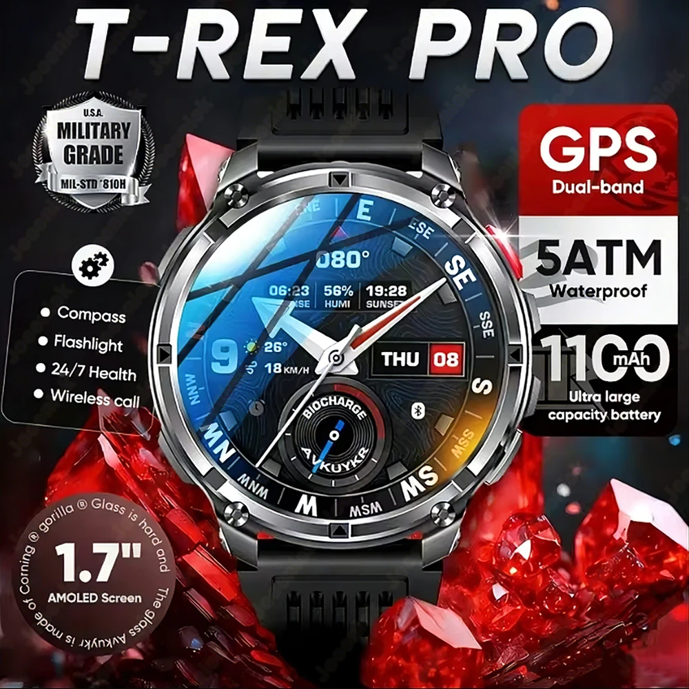 

Новые смарт-часы T-Rex3 Pro 2026 года с аккумулятором 1100 мАч, водонепроницаемостью 5ATM, GPS-трекером, компасом для активного отдыха, военного класса