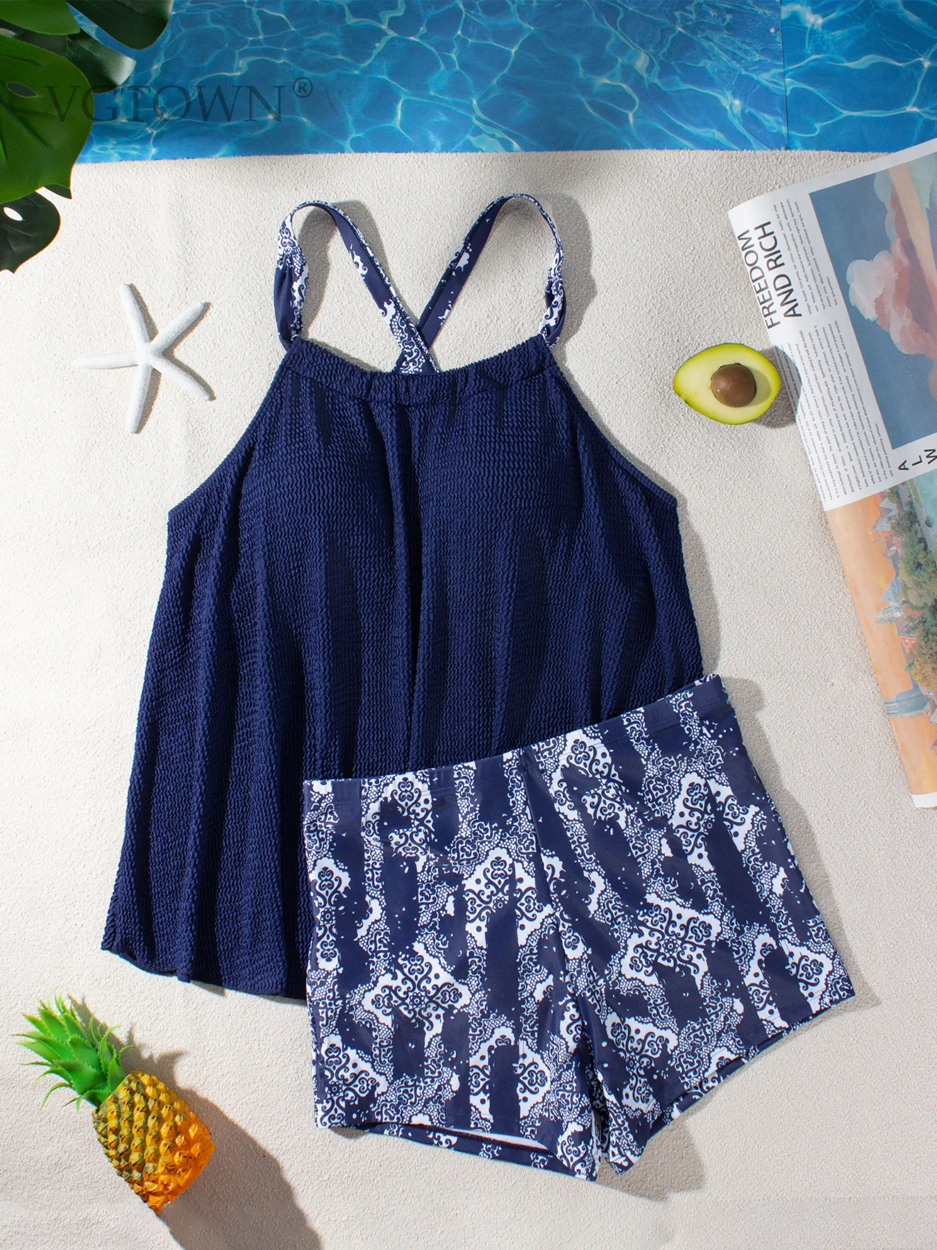 2026 طباعة مربوطة 2 قطعة حجم كبير Tankini مجموعة النساء كبيرة عالية الخصر كبير ملابس السباحة سيدة المرقعة السمين متعرج ثوب السباحة