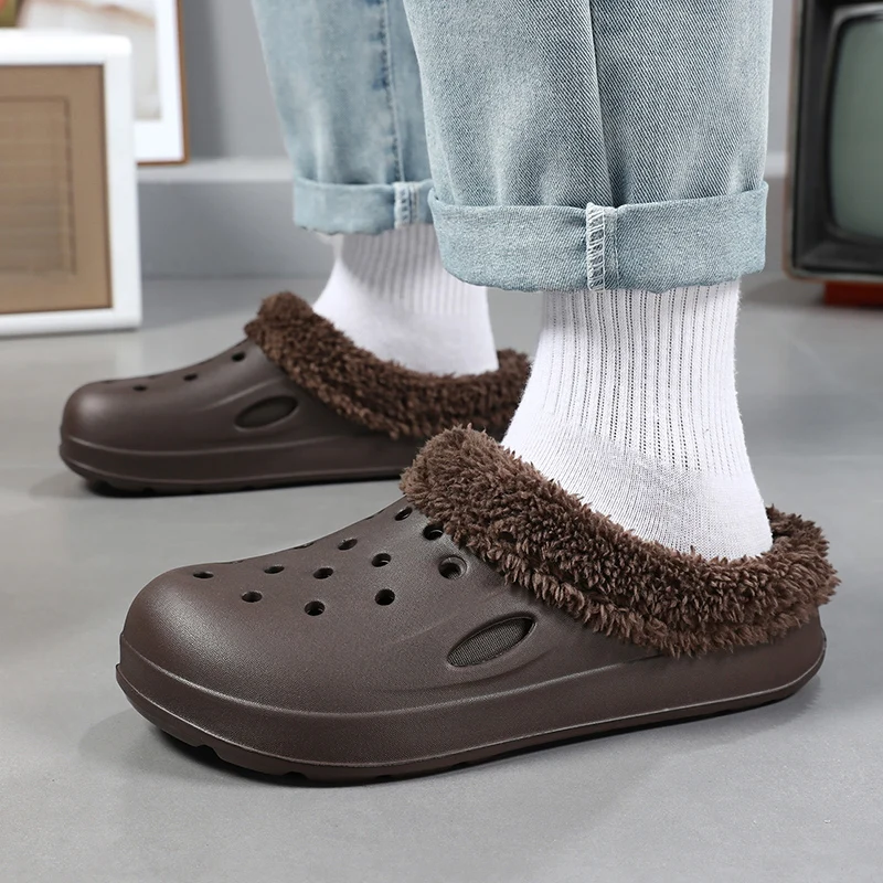Men's Home Clogs 2025 New Winter Garden Clog Plush Warm Lining Waterproof Woman House Warm Shoes High Quality Anti-Slip Grown