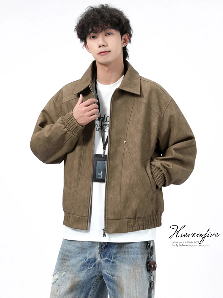 

American Retro Sle Men's ort Loose Casual Leather Jaet Autumn Winter New Arrival Versatile Zipper Closure Color