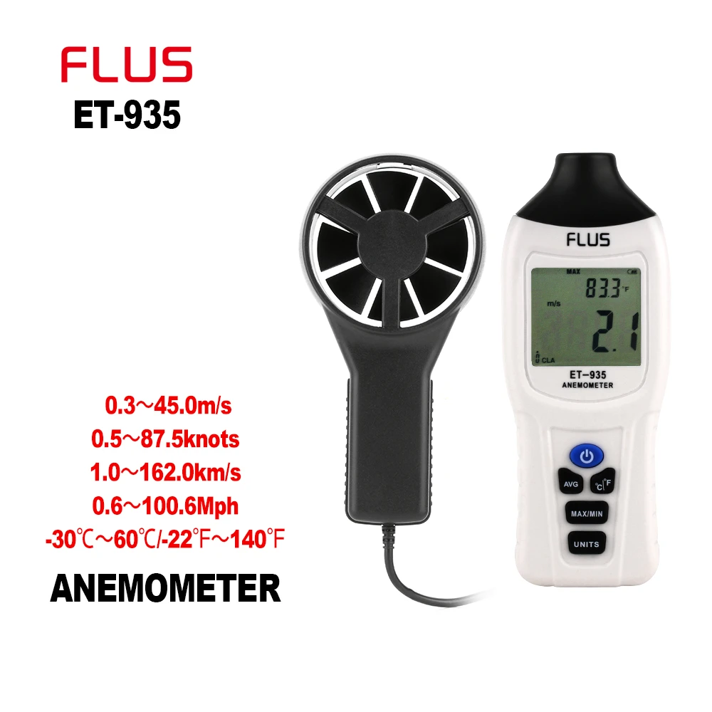 

FLUS Digital Anemometer Wind Speed Meter for Measuring Wind Speed, Temperature Mini Anemometer Thermometer Environment Meter