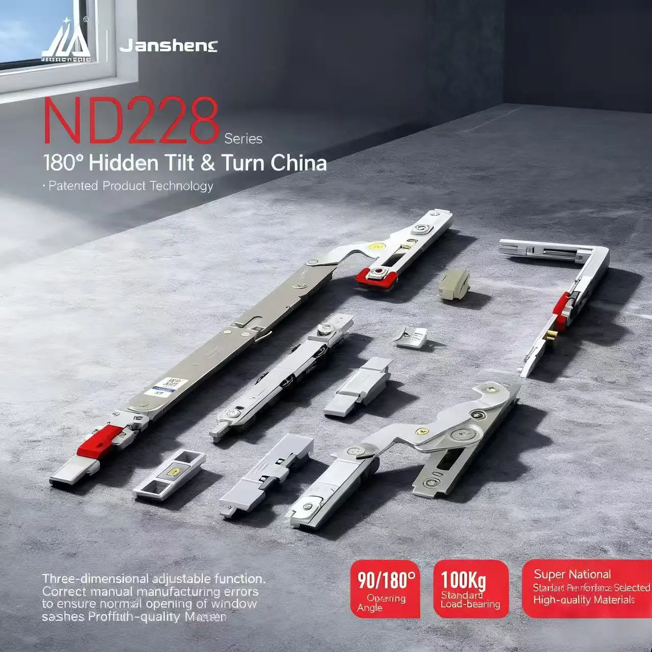 Euro Standard 20-Slot Thermal Break Hardware for Broken Bridge Window - T450 Hidden Inward Opening Tilt Beveled Fittings