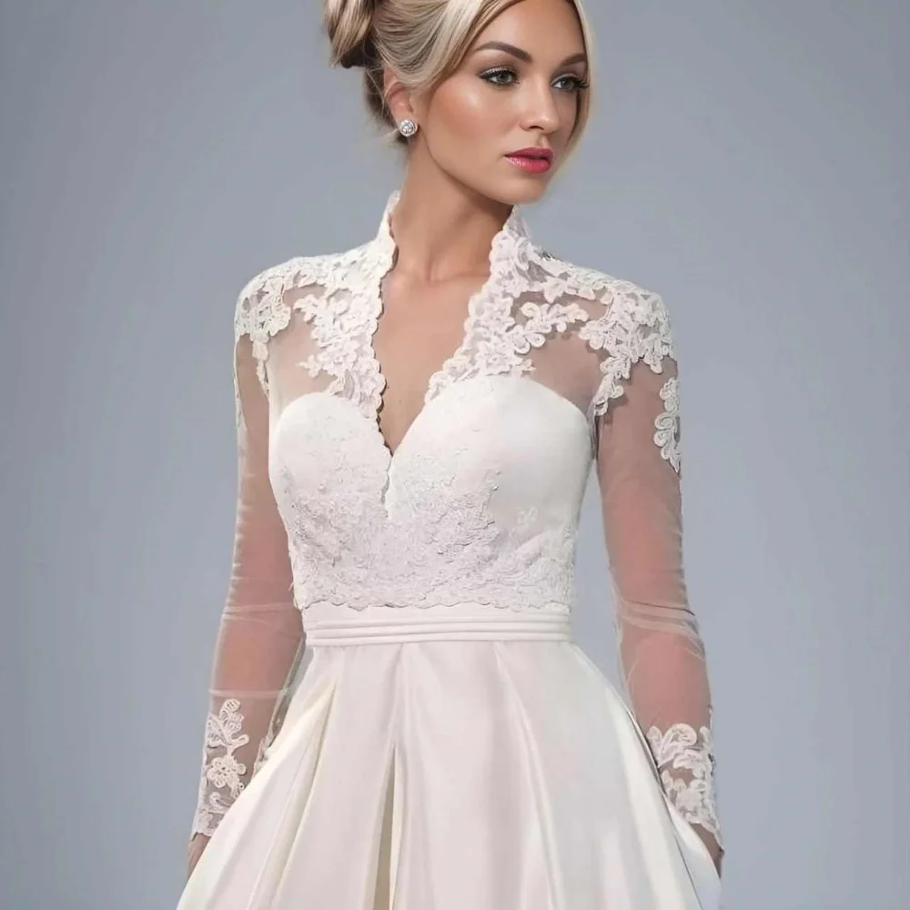 

Elegant Bridal Wraps Wedding Jackets Tulle Lace Appliques V Neck Long Sleeves Jacket Shawl Coats Bridal Accessories Customized