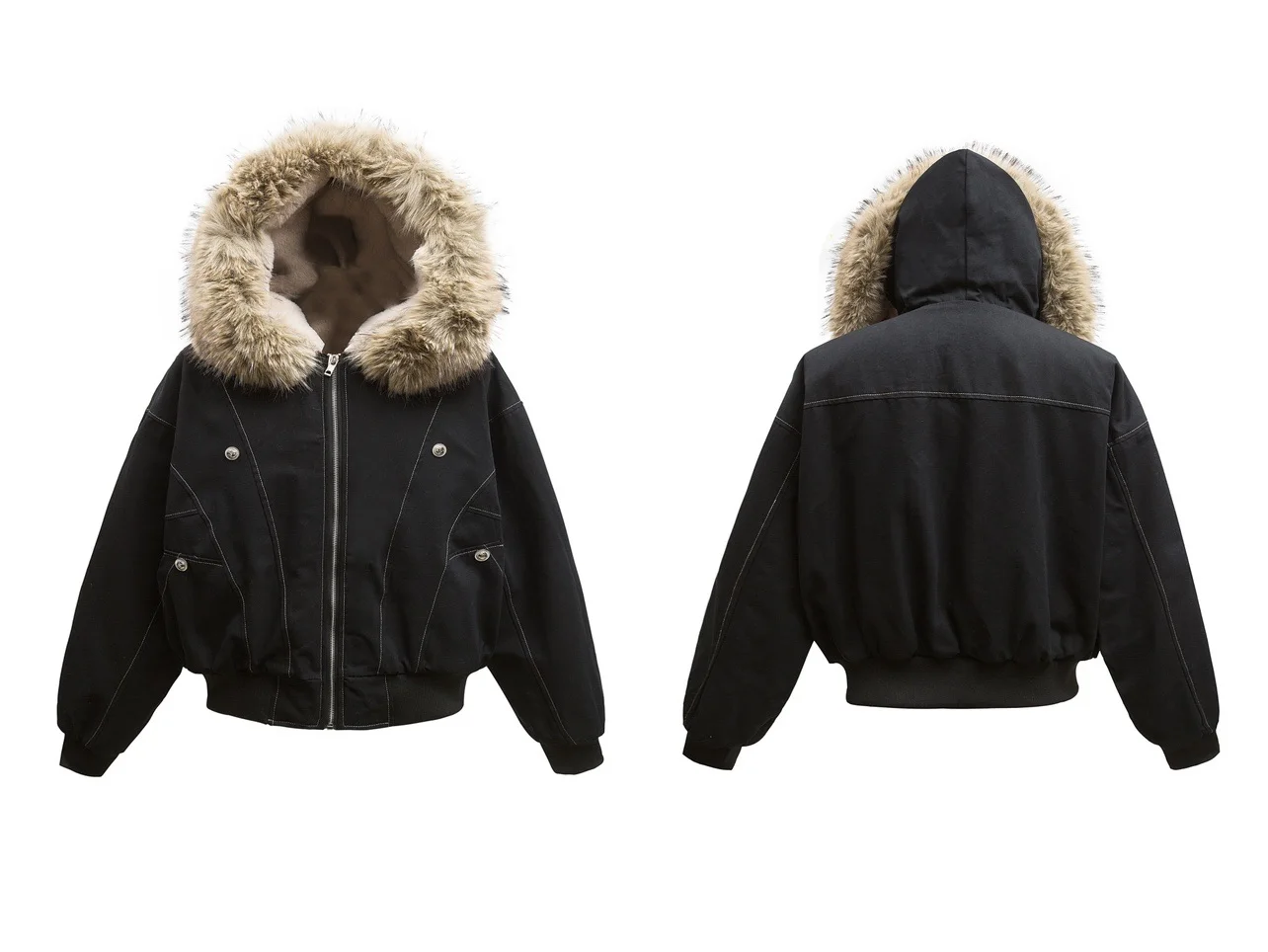 American Retro High Street High-End Feel Fur Collar Fleece-Lined Thickened Hooded Jacket Loose Casual Jacket Cotton Coat  Men