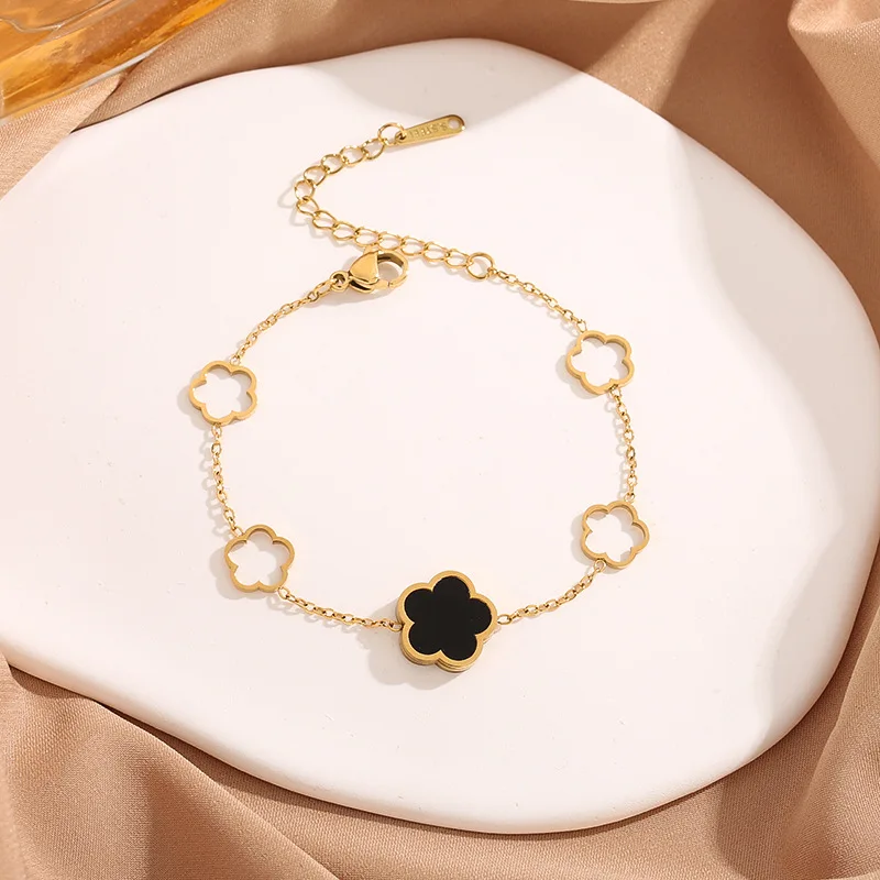 Fashion Bracelet Reversible Cinquefoil Flower Gold Color Women\'s Trend Party Jewelry Accessories Gifts