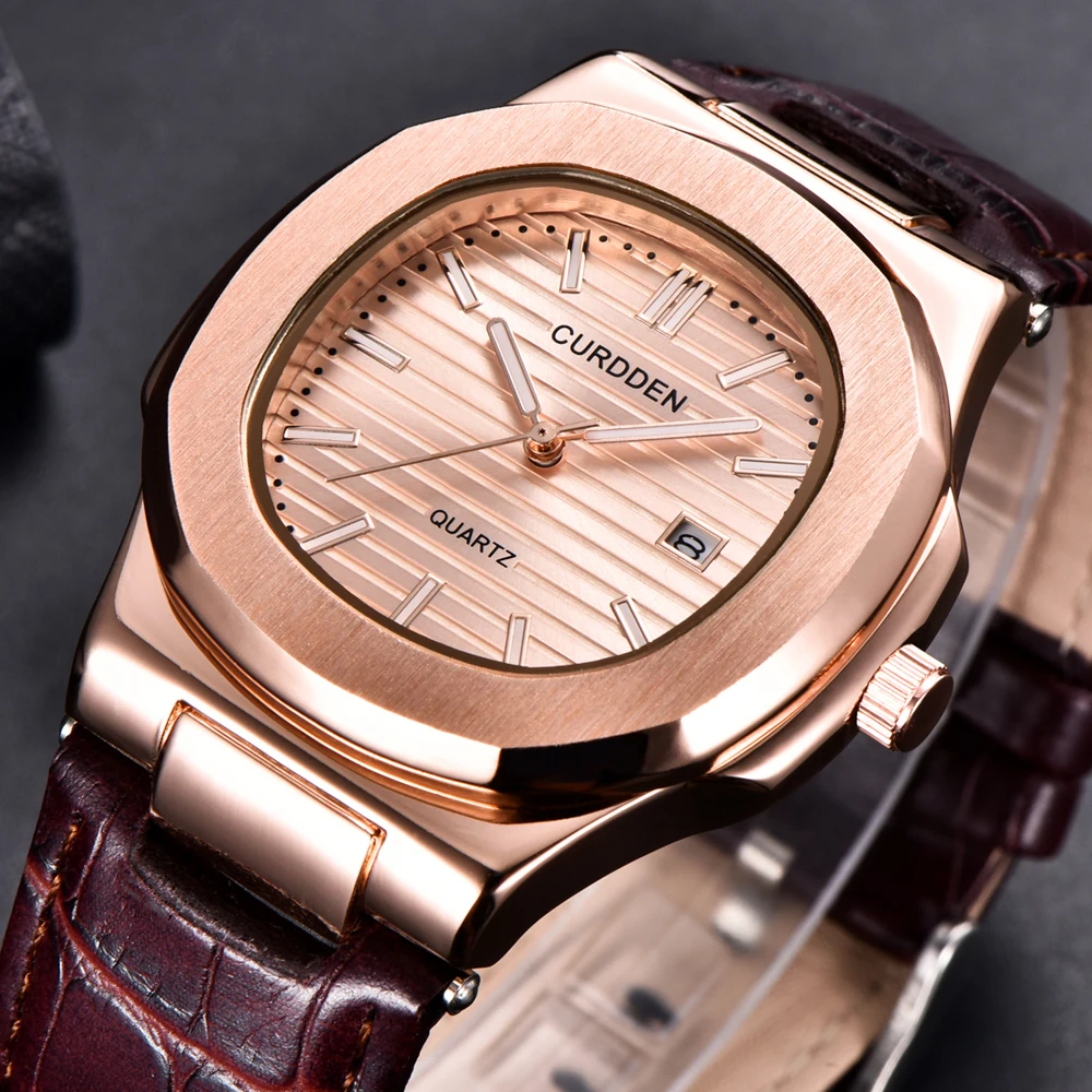 Genuine CURDDEN Big Brand Men Watches Fashion Leather Band Date Quartz Watch Reloj Hombre Montre Homme Relogio Masculino 2026