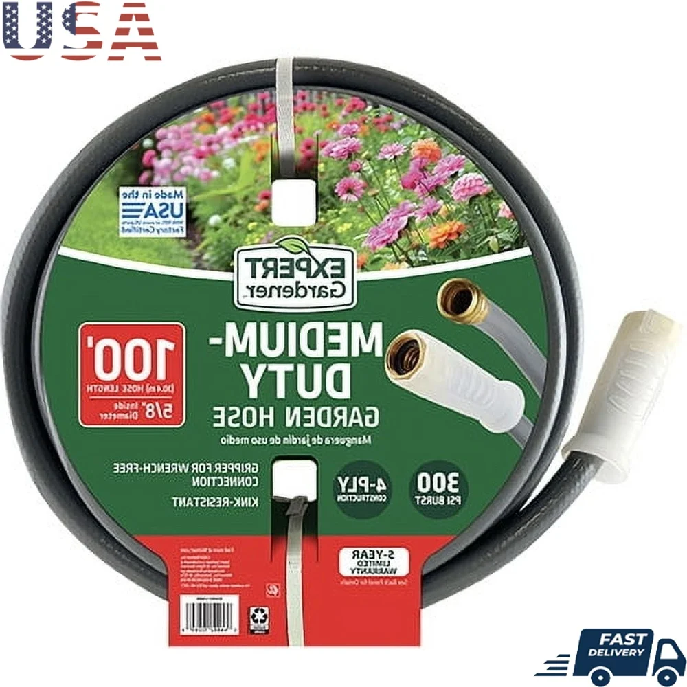 

Садовый шланг средней мощности, 5/8 дюйма x 100 футов, устойчивый к ударам, гибкие герметичные латунные муфты, устойчивые к атмосферным воздействиям, газон и двор