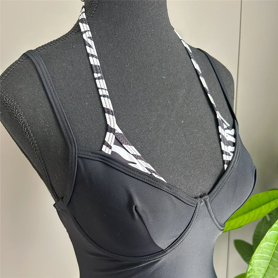 2026 Sexy Patchwork-Neckholder-Badeanzug, Damen-Bademode, Monokini mit hohem Beinausschnitt, gepolsterter Badeanzug, Badebekleidung, Badeanzug V8163 – Detail 5