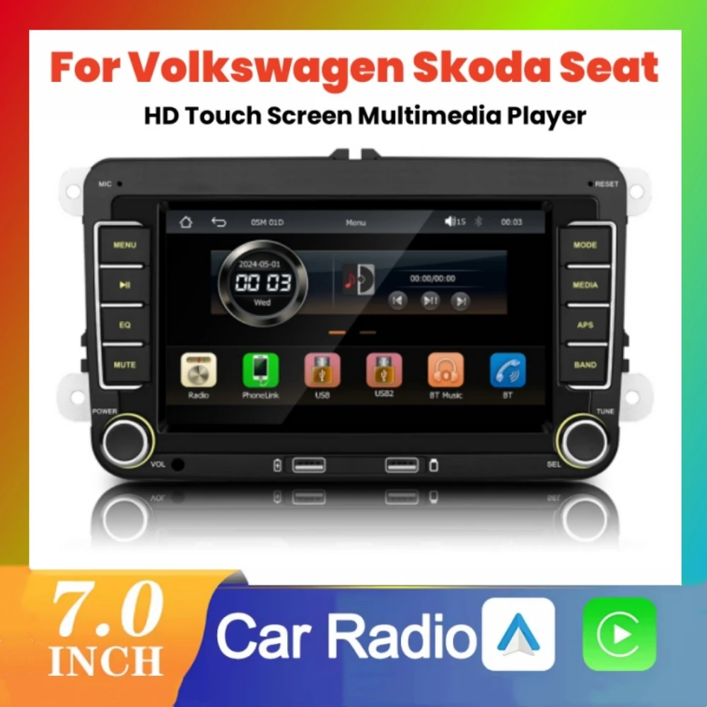 

7" 2 Din HD Car Media Video RDS Airplay Car Radio CarPlay Android Auto Stereo Audio For Volkswagen/Seat/Skoda/Passat/Golf/Polo