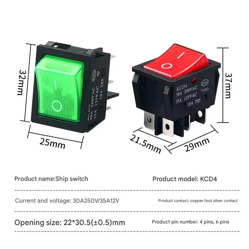 1 PCS,30/40A 250V AC High Current,ON/OFF KCD4 Special for welding machinered copper rocker power switch 4Pin button Switches