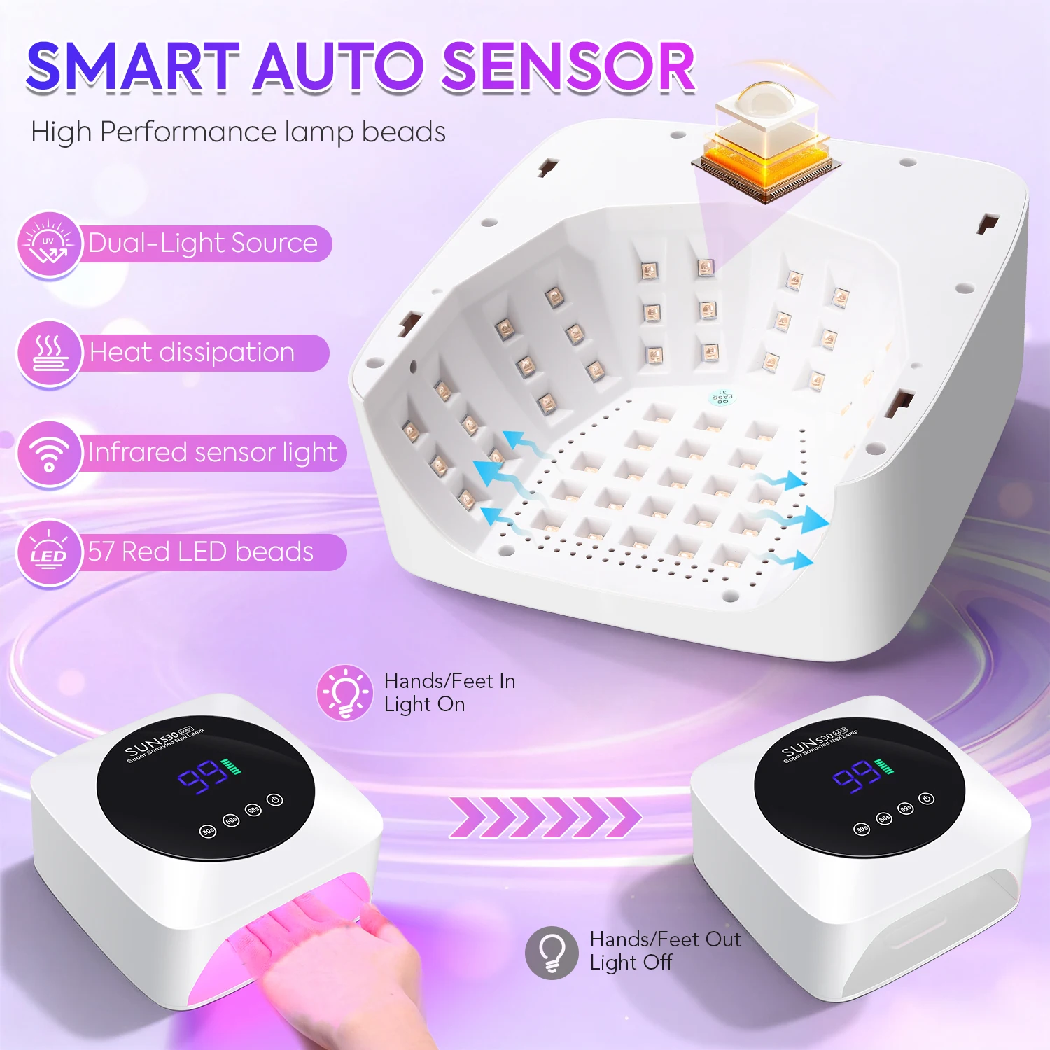 DianaBeauty UV LED Nail Lamp مجفف أظافر لاسلكي قابل لإعادة الشحن مع 3 إعدادات للمؤقت وشاشة LCD كبيرة للأشعة فوق البنفسجية للتقليم