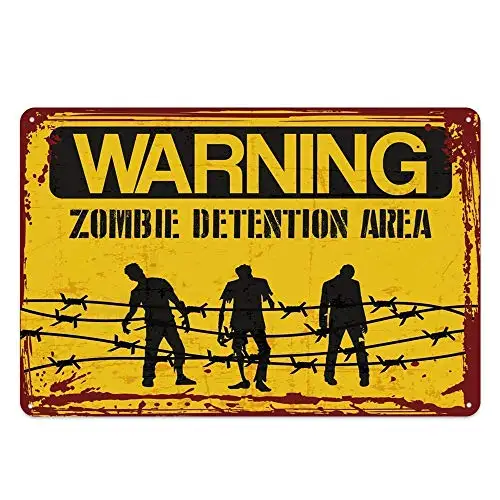 Zombie Detention Area Wall Poster Tin Sign Vintage BBQ Restaurant Dinner Room Cafe Shop Decor