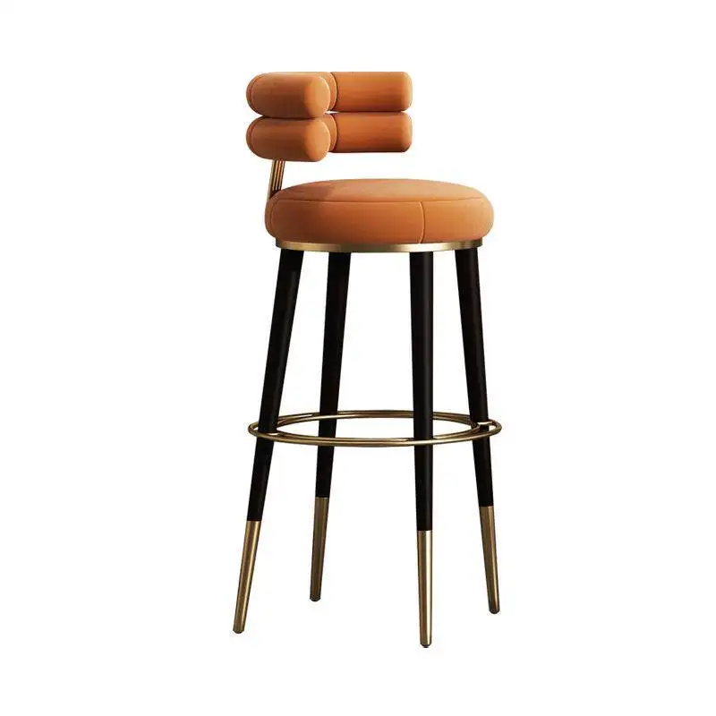 Chaise de bar nordique en métal et bois massif, chaise de bar confortable de luxe, chaise de bar moderne pour l'intérieur, chaise de bar relaxante, meubles de cuisine