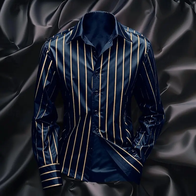 Men's Striped Shirt Fashionable Casual Outdoor Long Sleeved Lapel Button Soft And Comfortable Material New Style