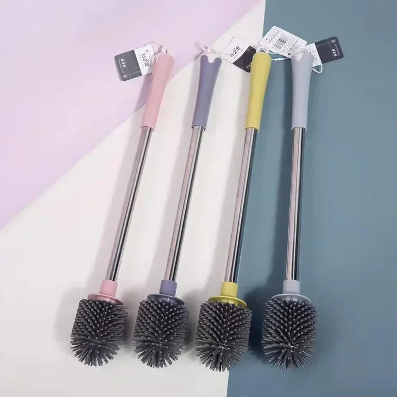 New Silicone Toilet Brush Square Head Round Head Cleaning Brush Stainless Steel Handle Sanitary Brush No Dead Angle Household