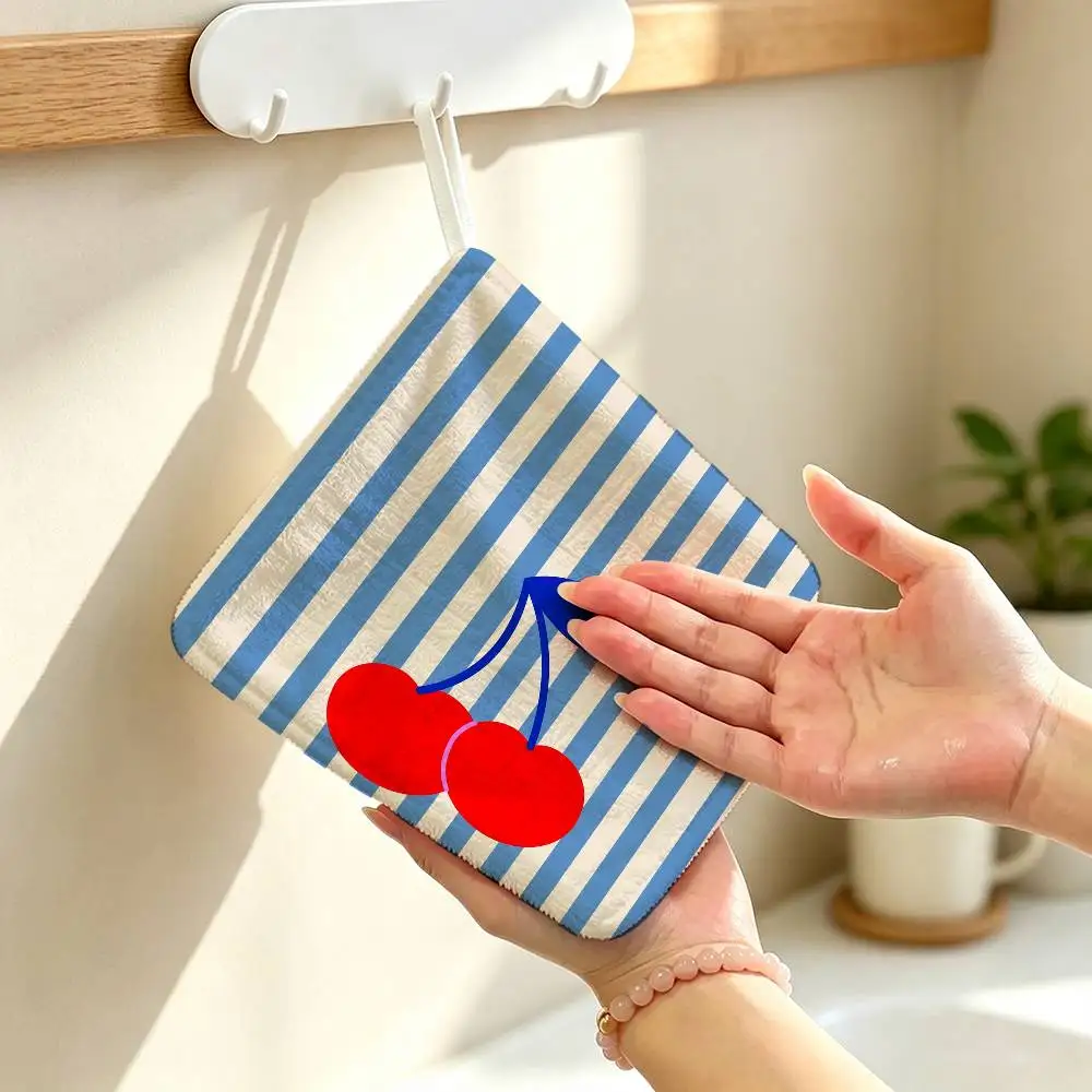 Fresh FFruit Lemon Cherry Polyester Cotton Hanging KitchenTowel Skin Friendly Hand Wiping Towel For Hotel Cafe Household