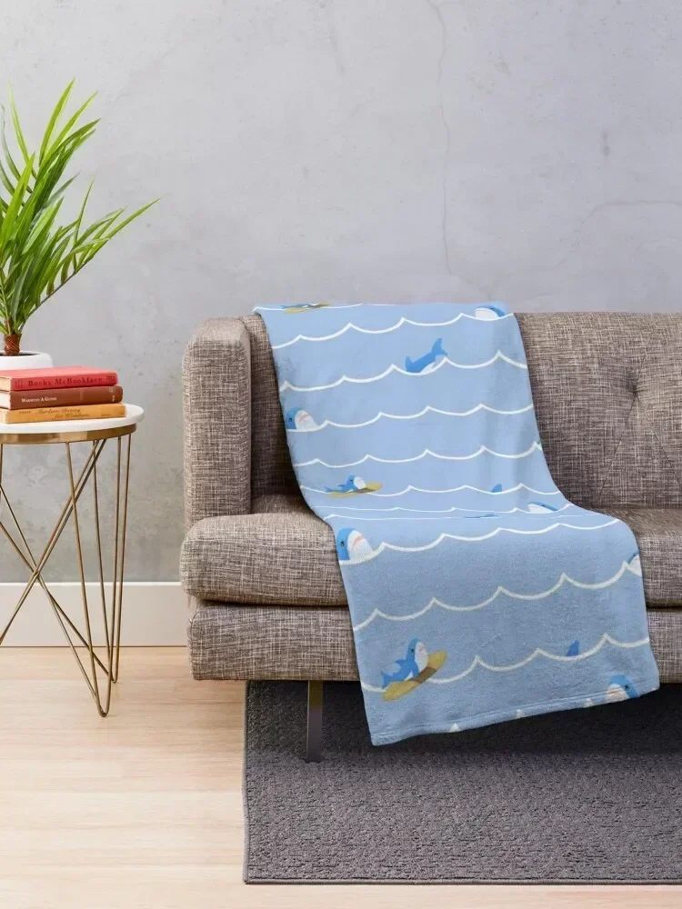 Brucie Blahaj shark riding the wave pattern Throw Blanket Stuffeds Moving Summer Beddings Blankets