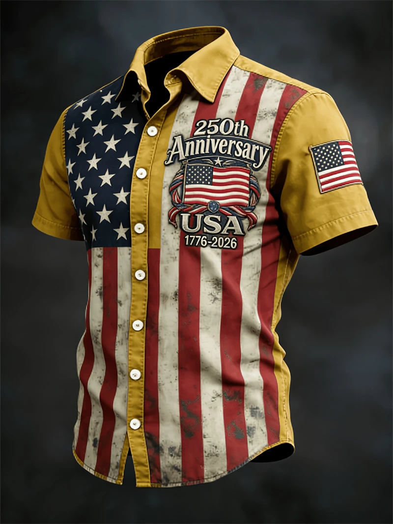 2026 New America 250th Anniversary Hawaiian Shirt Men USA Flag 1776–2026 Shirt American Independence Day Apparel Fourth Of July