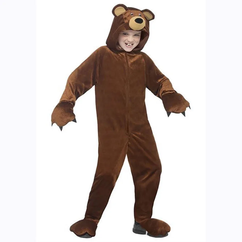 Children Cosplay Teddy Bear Costume Holiday Party School Stage Costumes Funny Hooded Onesie Set Stage Performance Clothes