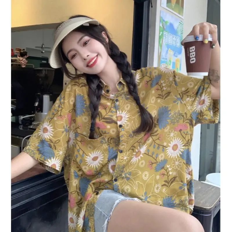 

Summer Casual Korean Fashion Loose Short Sleeve Youth Lively Bright Easy Close to the People Wild Popularity Printing Trend
