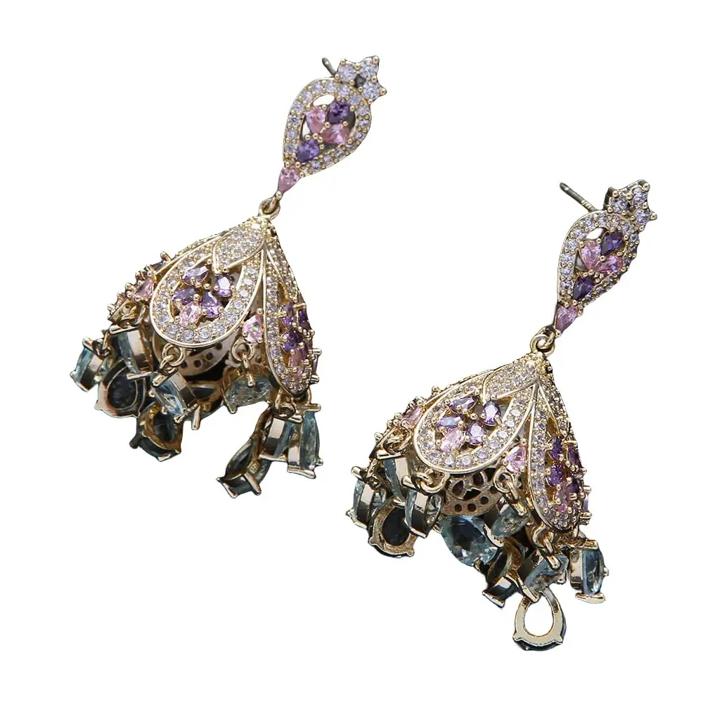 

EVACANDIS Crystal Floral Bell Handmade Gold Plated Drop Dangle Earrings for Women Zircon S925 Sterling Silver Needle Designer