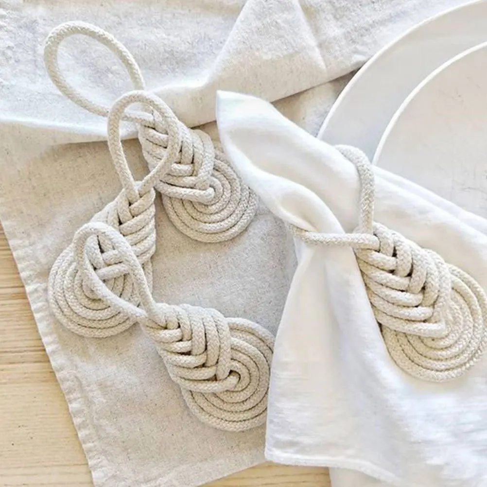 

6Pcs Knot Rope Napkin Rings Rustic Style Party Wedding Table Decor Cotton Rope Napkin Holder Home Decor