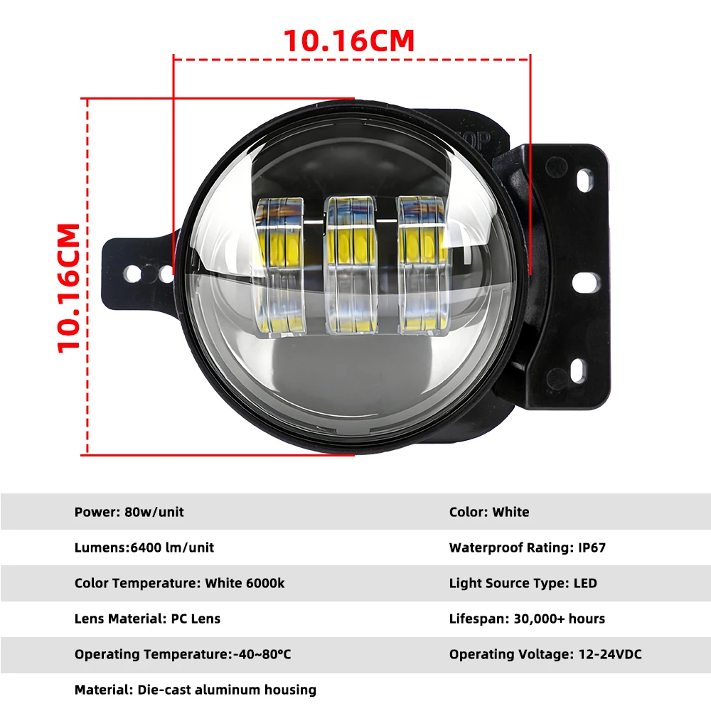 4 Inch White LED Fog Lights Pair, Plug & Play Front Bumper LED Driving Lamps Replacement for Wrangler JL Off Road Fog Lamp Assem