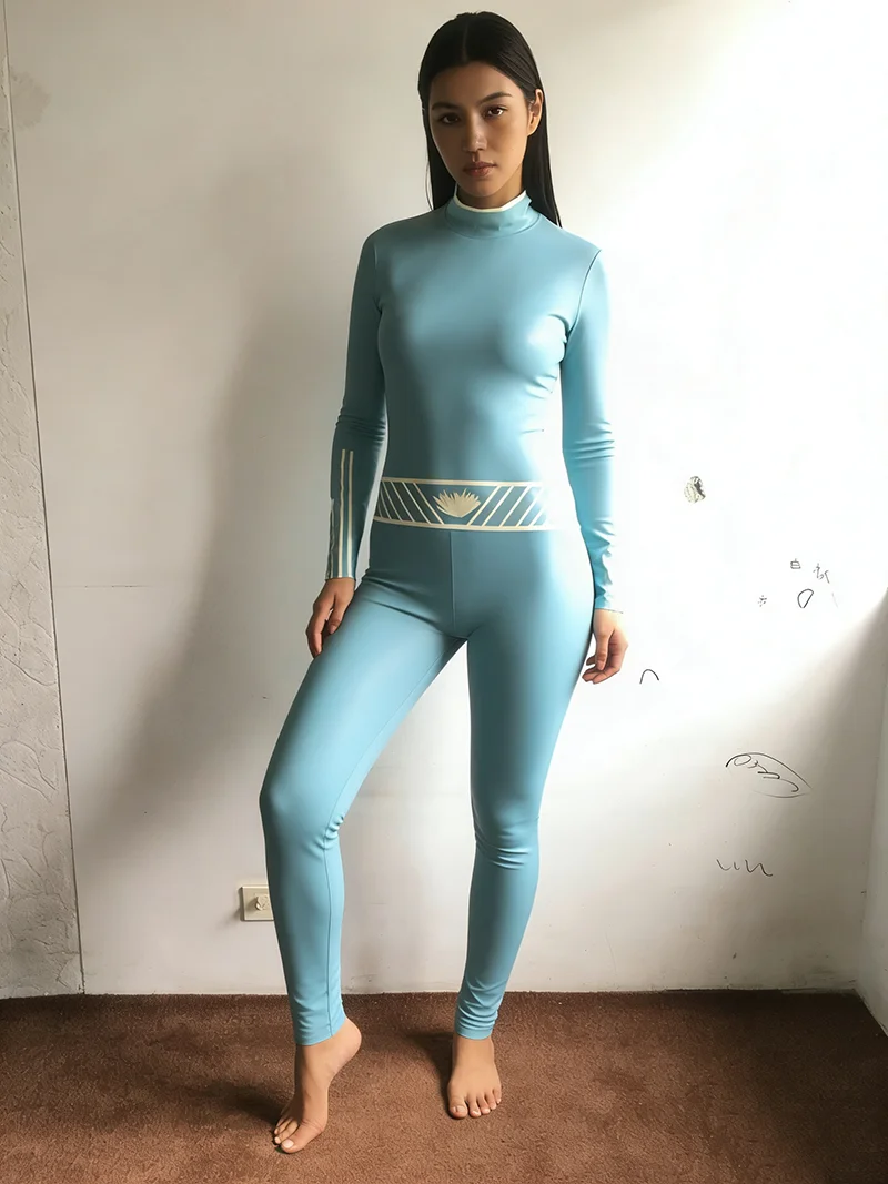 

Latex Gummi Rubber Cosplay Halloween Masquerade Party fashion uniform Suit Bodysuit light blue