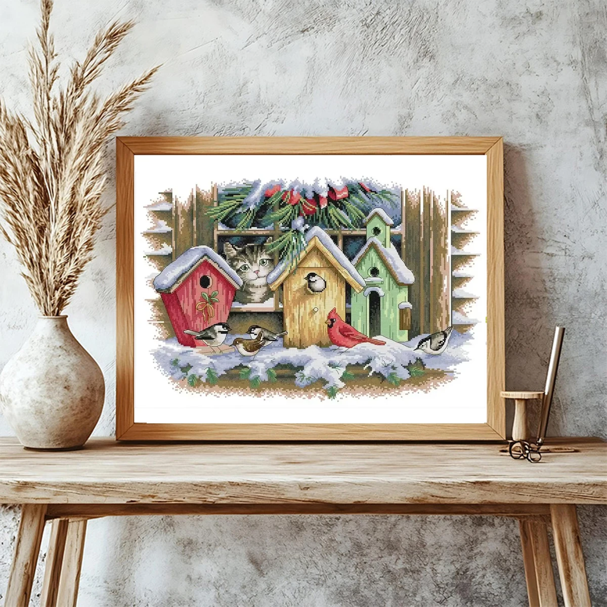 

Joy Sunday Pre-printed Cross Stitch Kit Easy Pattern Aida Stamped Fabric Embroidery Set-Bird House