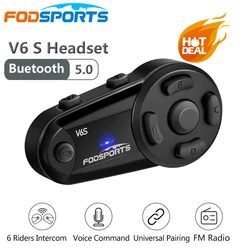 オートバイ用のBluetoothとヘッドセットを備えたインターホン,6人のモーターサイクリストのためのコミュニケーションツール,ハンズフリーキットの範囲Fodsports-V6