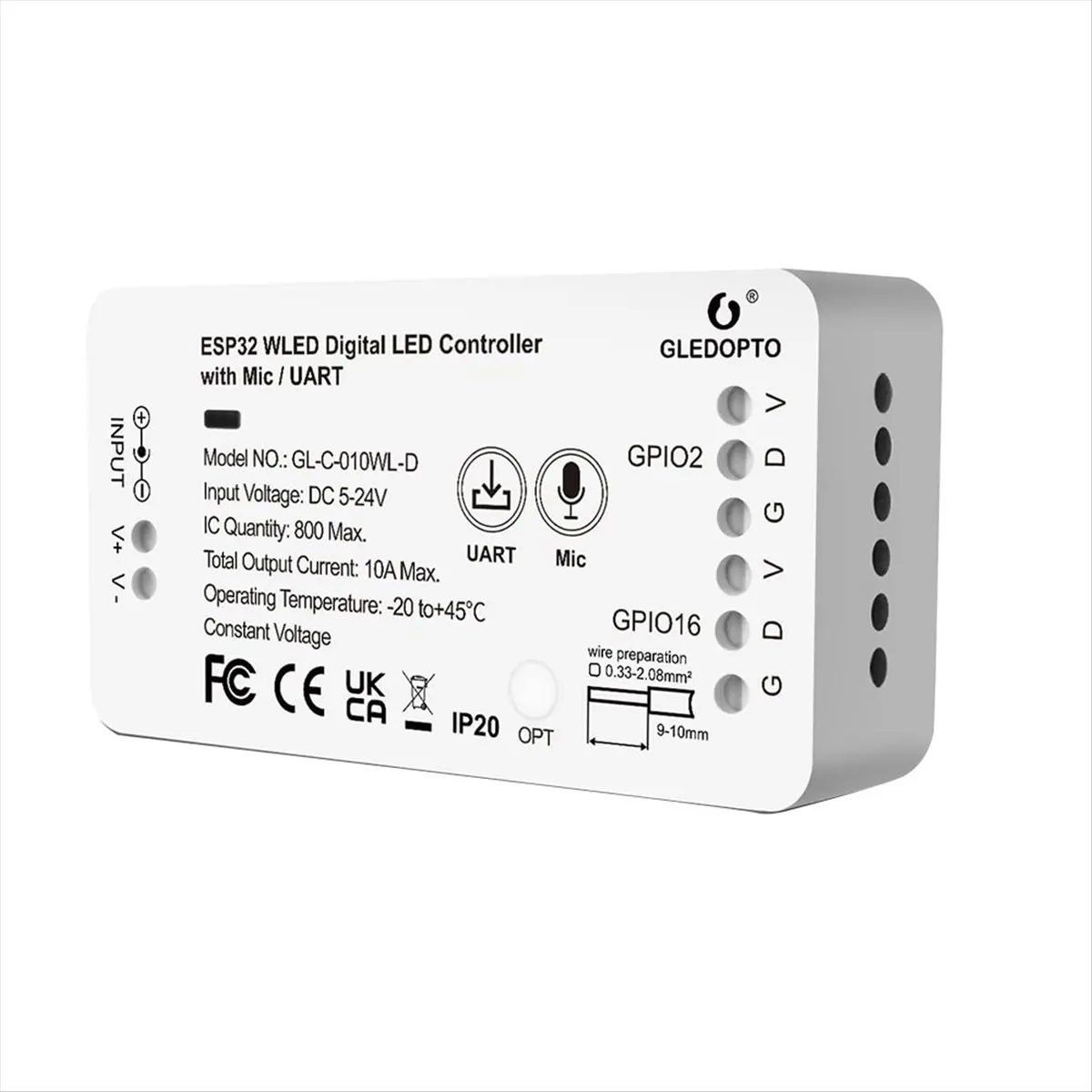【ELEVATE LIFE】 WLED LED Controller with Mic Microphone UART Download Music Sound Dynamic Lighting Modes for LED Strip Lights