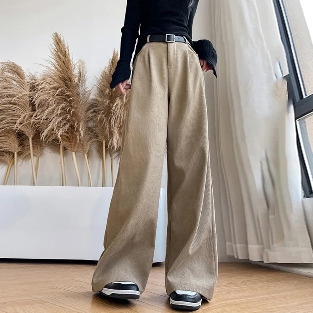 Pantaloni eleganti casual Pantaloni a gamba larga Design semplice Modello in tinta unita Indossare tutte le stagioni Pantaloni eleganti in velluto a coste a gamba larga