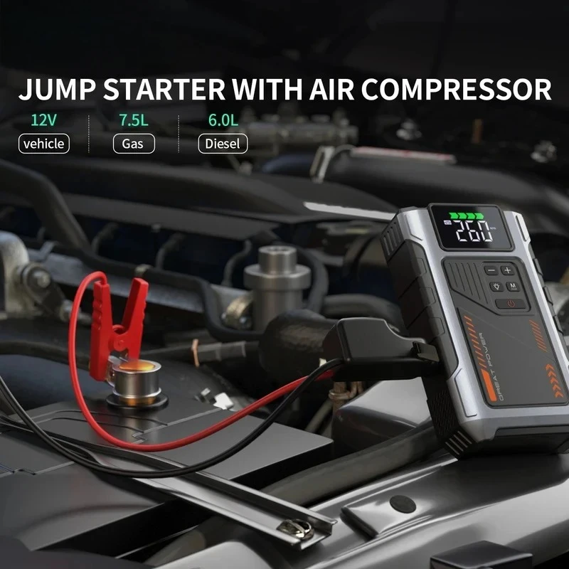 Portable Car Jump Starter With Air Compressor Jump Starter Battery PackWith150 PSl Tire Inf